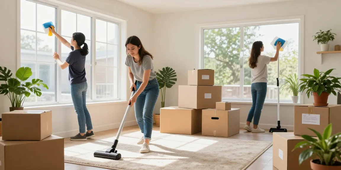 Umzugsreinigungen Bern - family cleaning and organizing their new home during a bright moving day